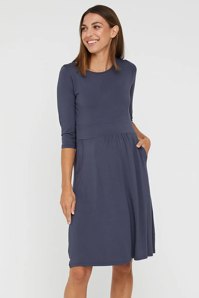 3/4 Sleeve Beth Dress - Storm