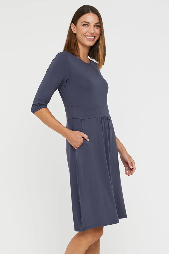 3/4 Sleeve Beth Dress - Storm