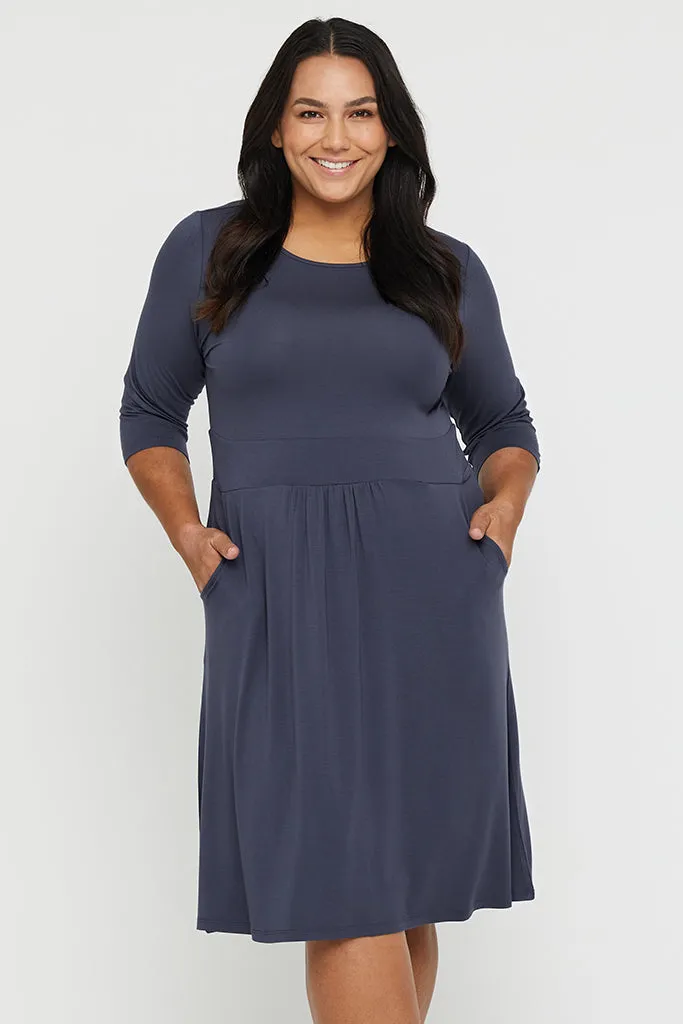 3/4 Sleeve Beth Dress - Storm