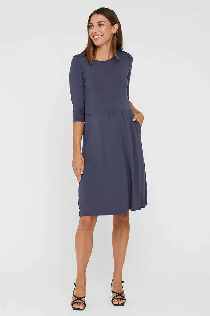 3/4 Sleeve Beth Dress - Storm