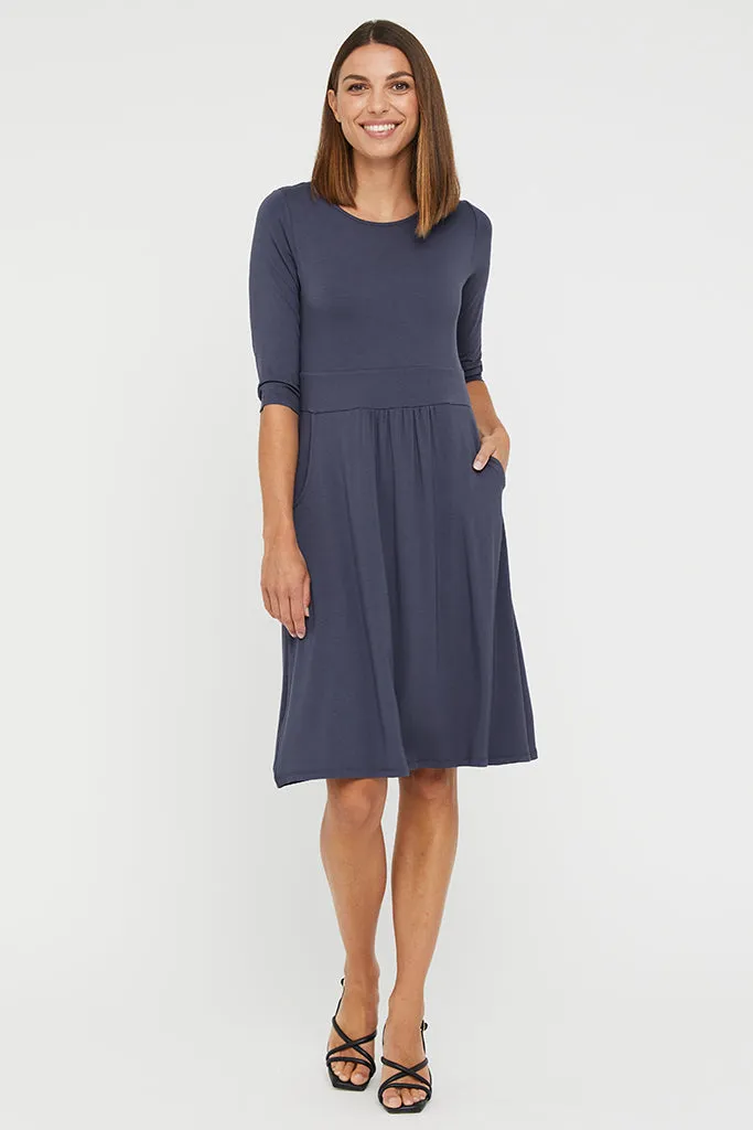 3/4 Sleeve Beth Dress - Storm