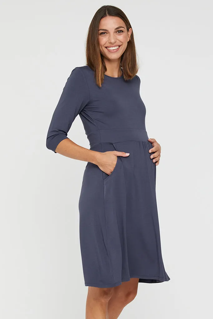 3/4 Sleeve Beth Dress - Storm