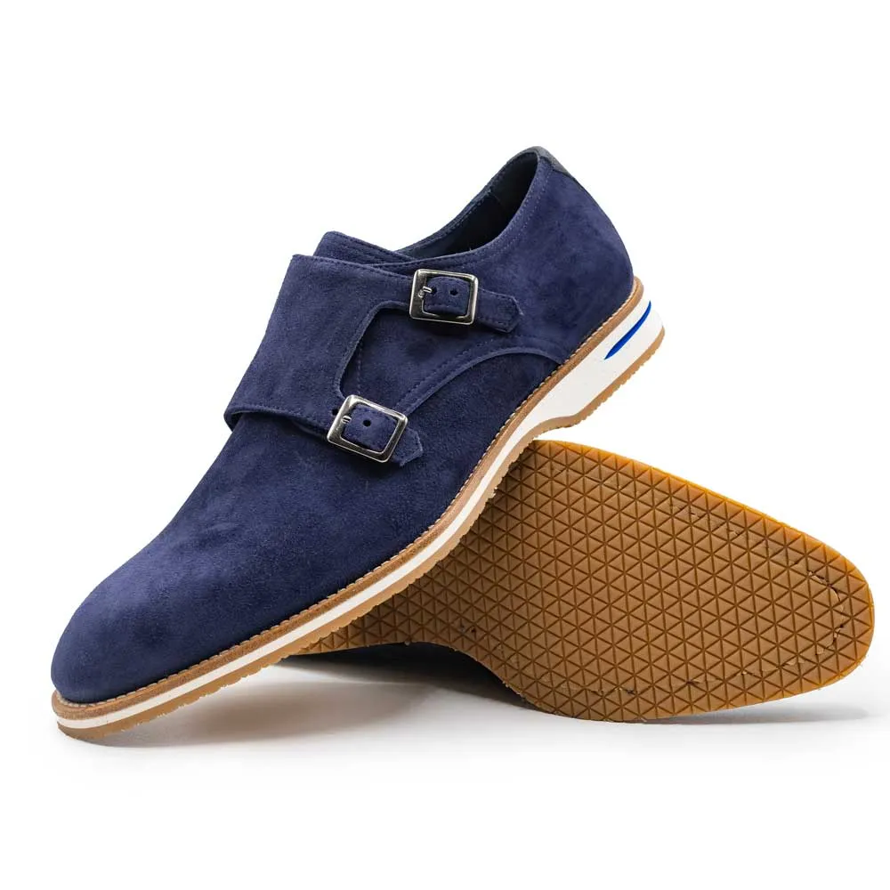 56-100-NVY LEGERRA Sueded Goatskin Monkstrap, Navy