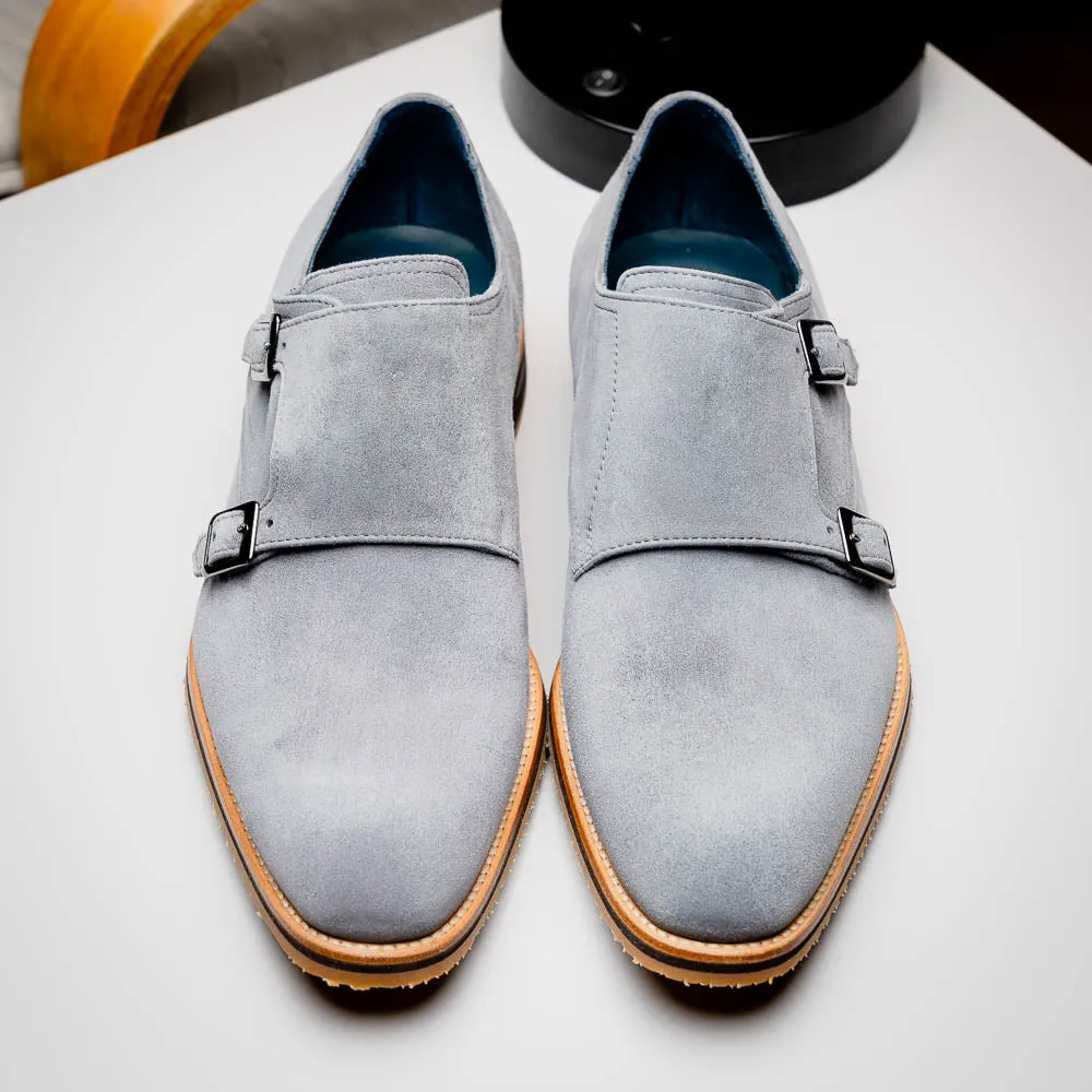 56-105-GRY LEGERRA Sueded Goatskin Monkstrap Grey