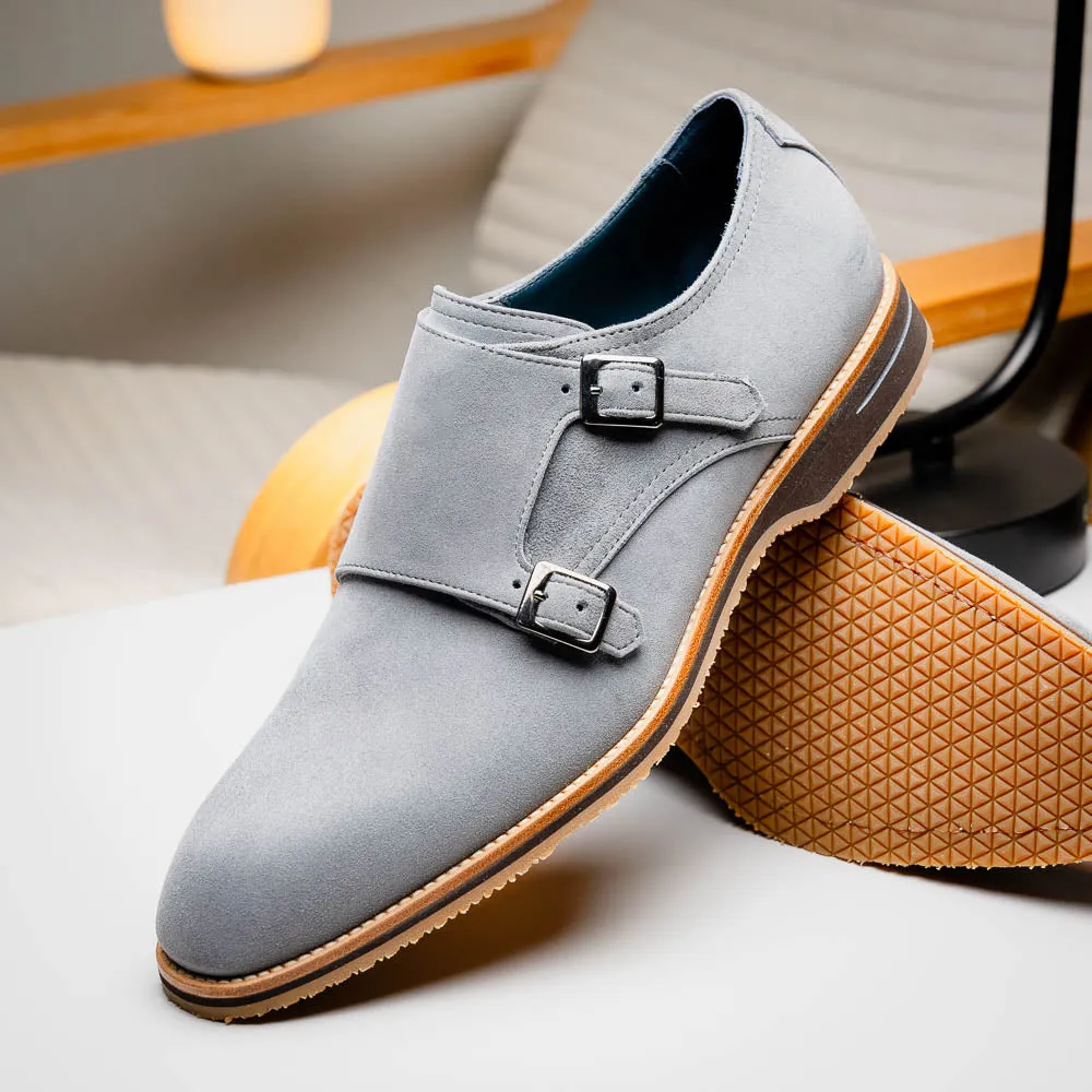 56-105-GRY LEGERRA Sueded Goatskin Monkstrap Grey