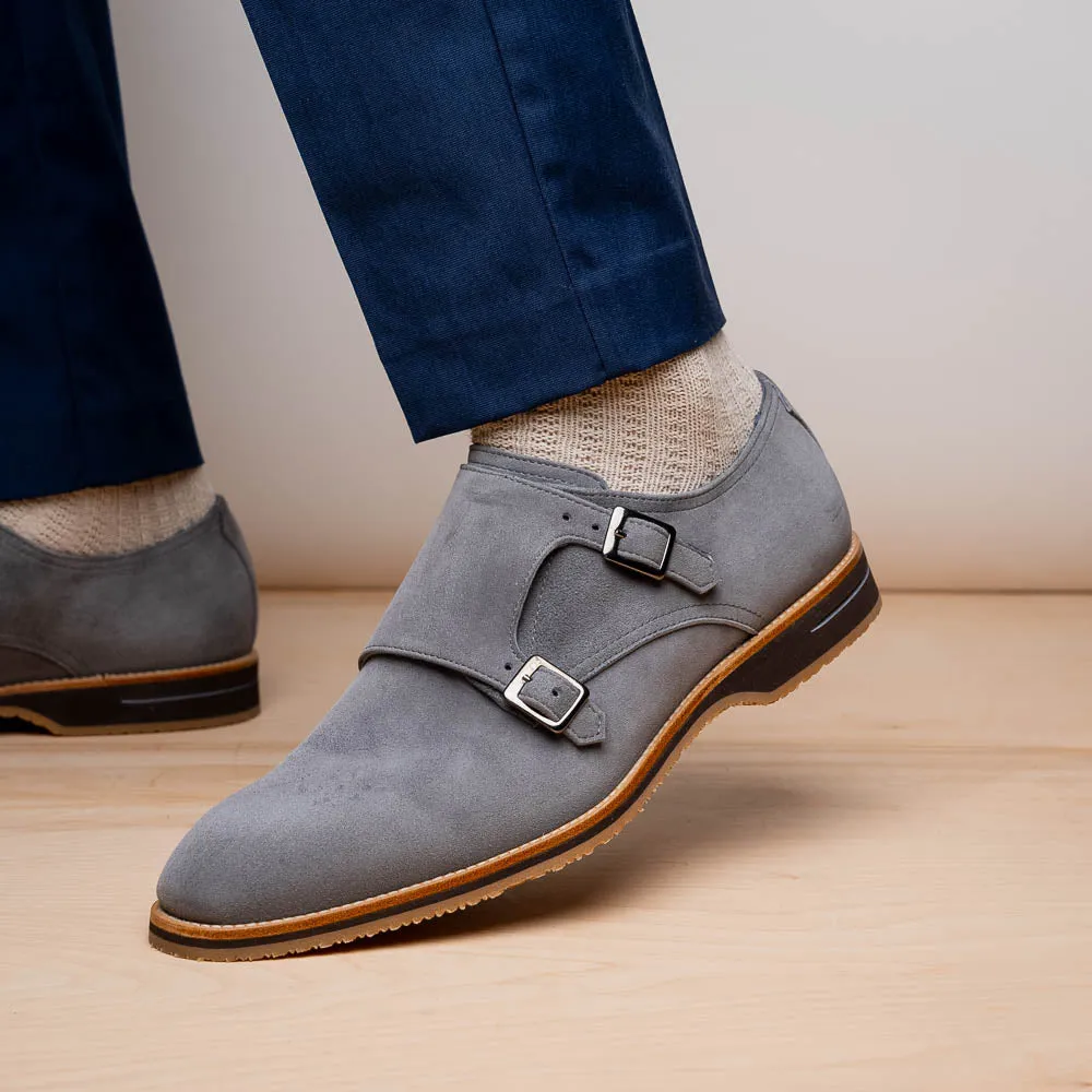 56-105-GRY LEGERRA Sueded Goatskin Monkstrap Grey