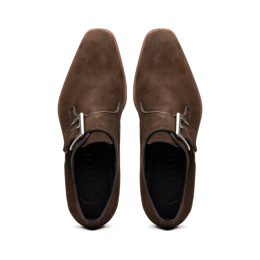 56-110-DBR Hebilla Monk Strap Italian Suede Calfskin Dark Brown