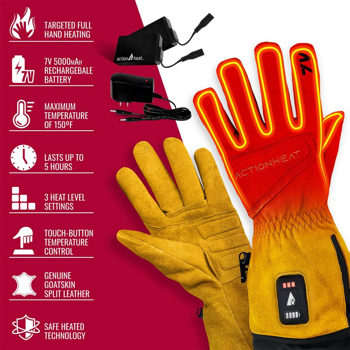 ActionHeat 7V Rugged Leather Heated Work Gloves