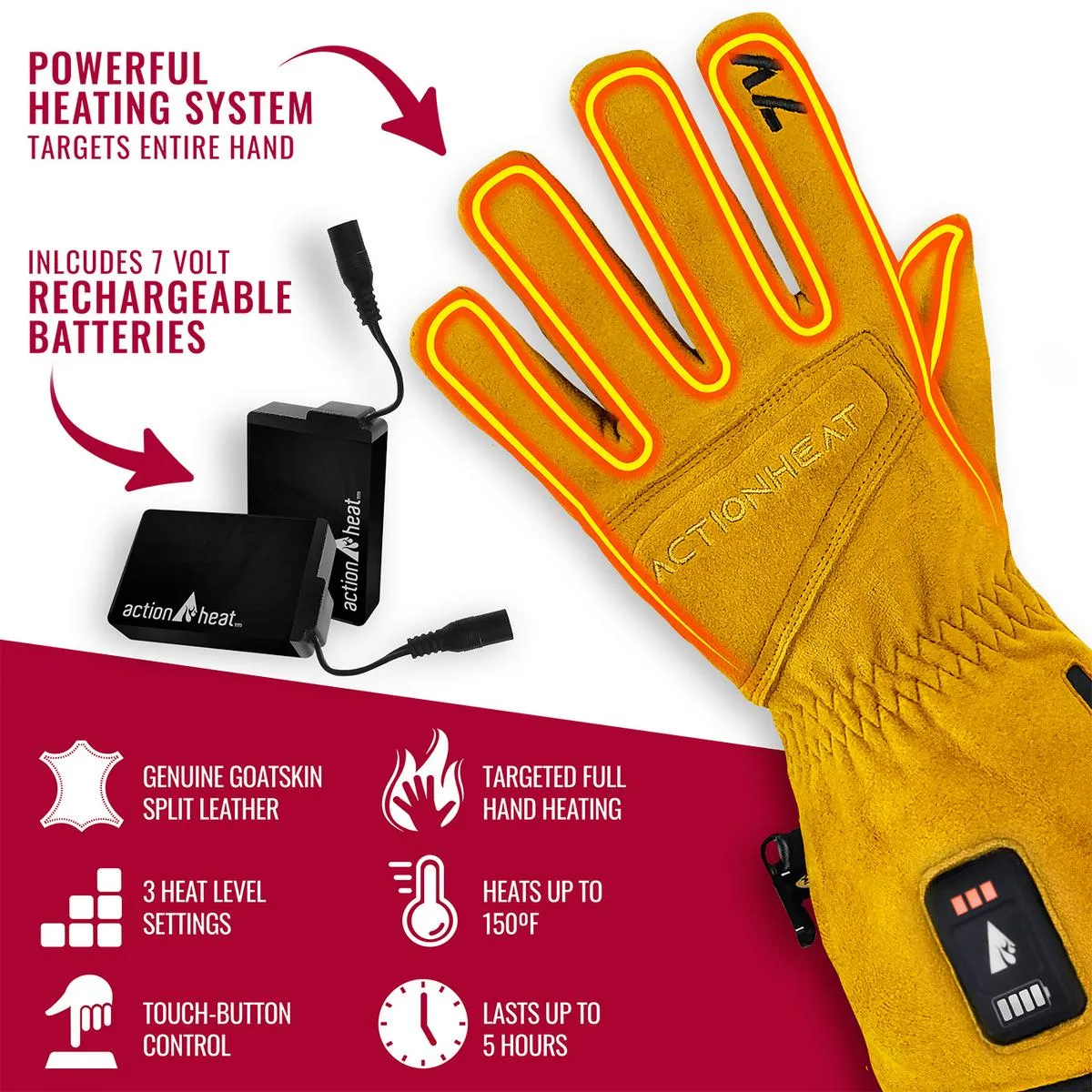 ActionHeat 7V Rugged Leather Heated Work Gloves