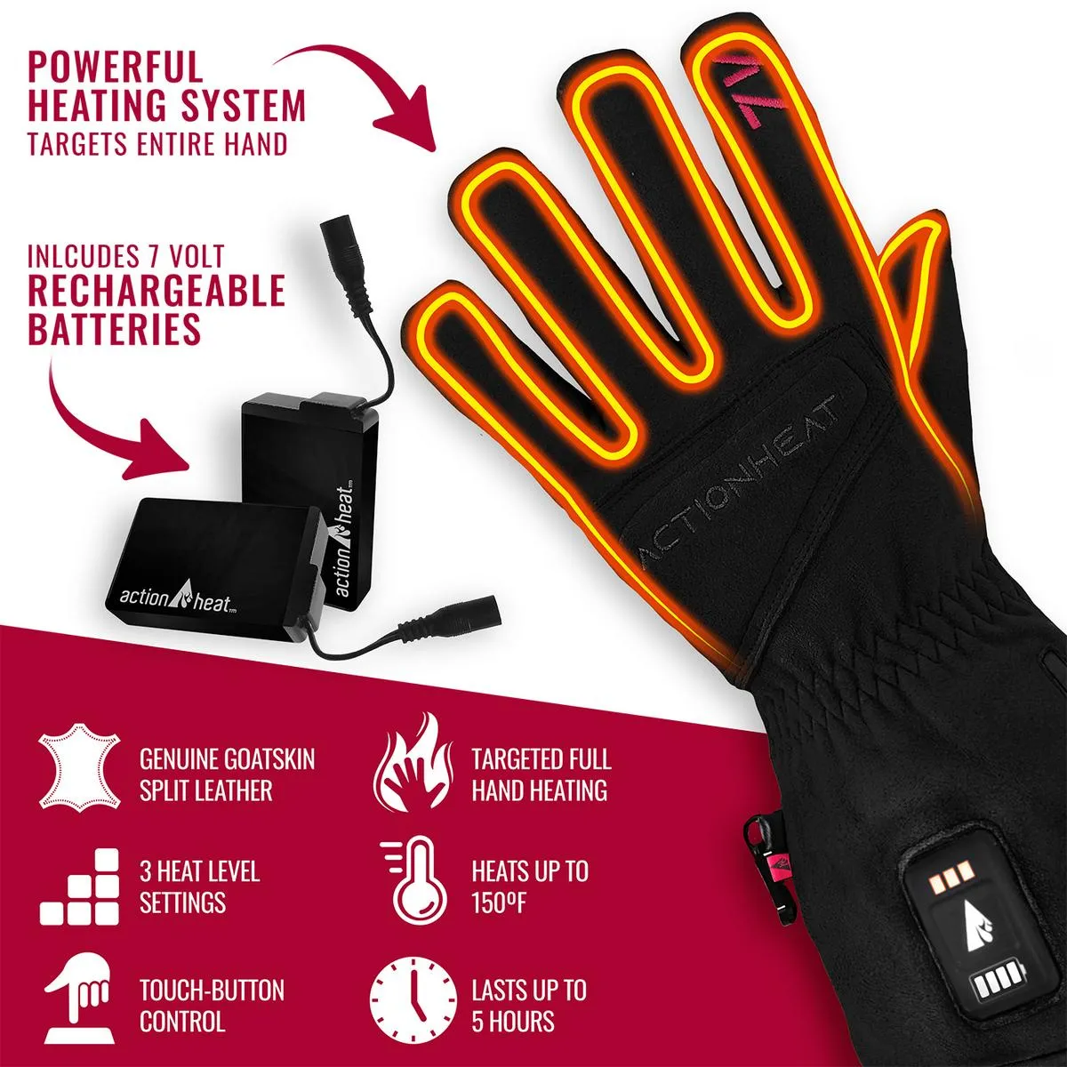 ActionHeat 7V Rugged Leather Heated Work Gloves