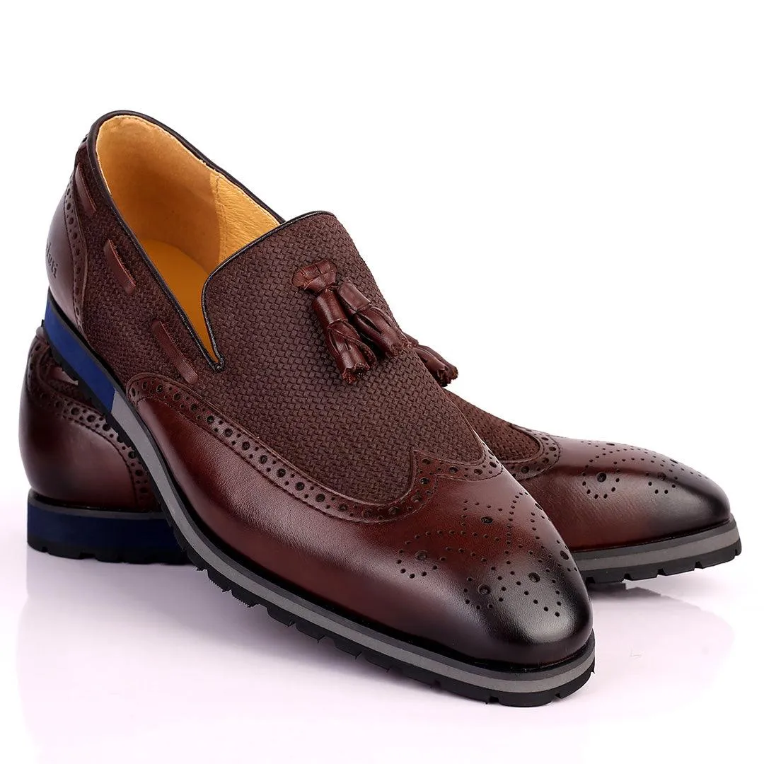 Berlut Brogue And Tassel Designed Black Leather Shoe- Coffee