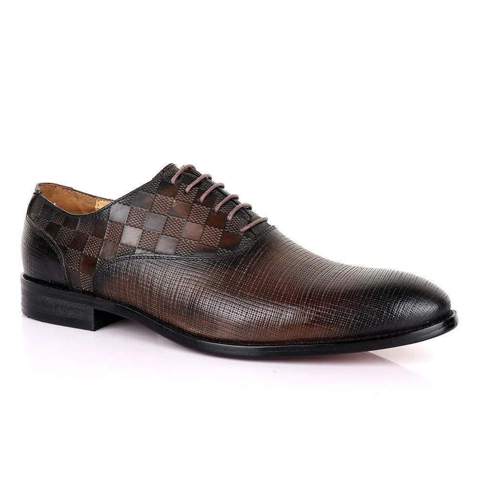 Berluti Half Checkboard Oxford Coffee Leather Shoe