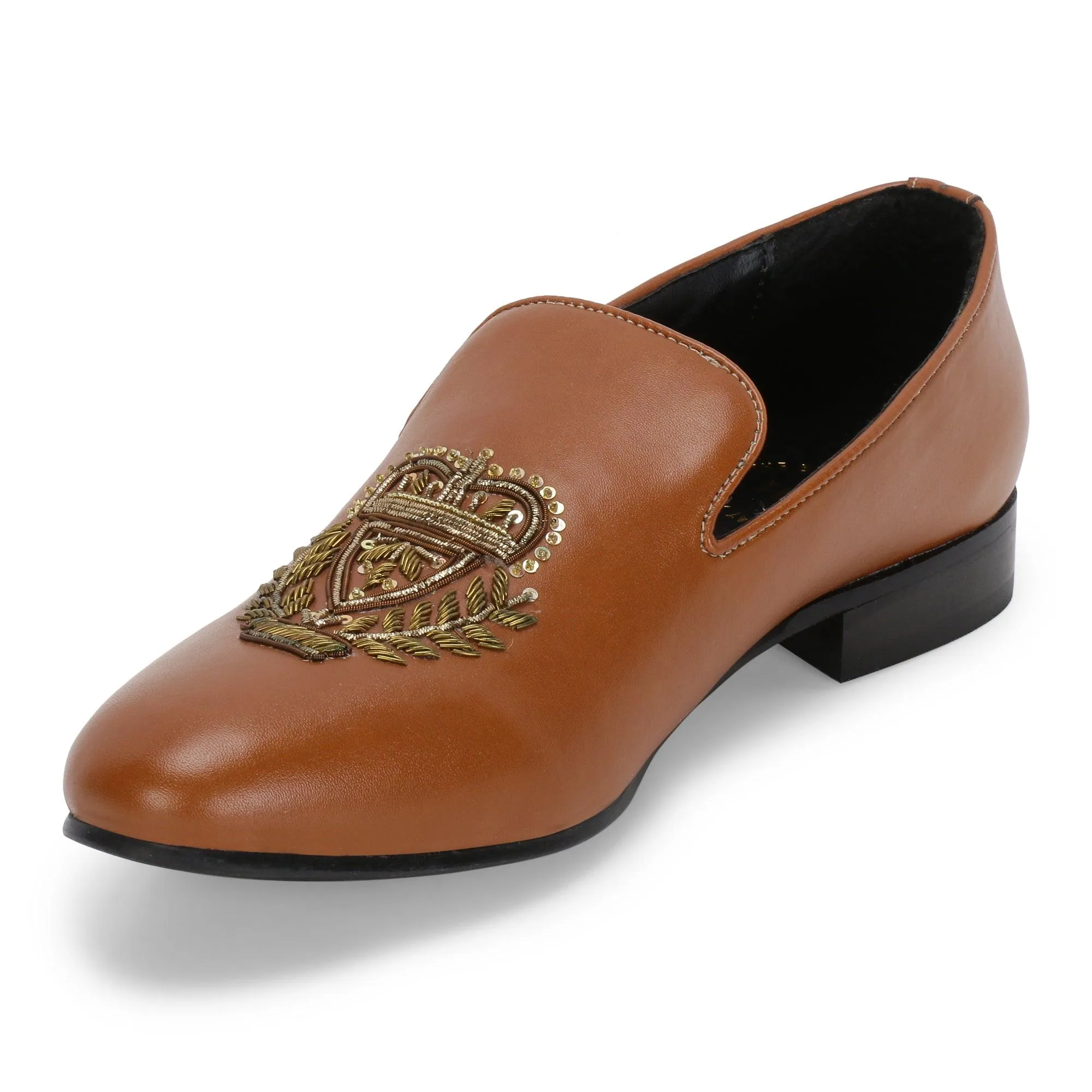 Bern Tan Hand-Embroidered Ethnic Slip-Ons