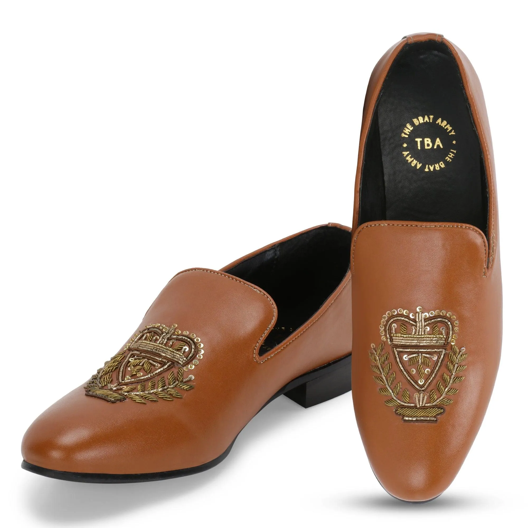 Bern Tan Hand-Embroidered Ethnic Slip-Ons