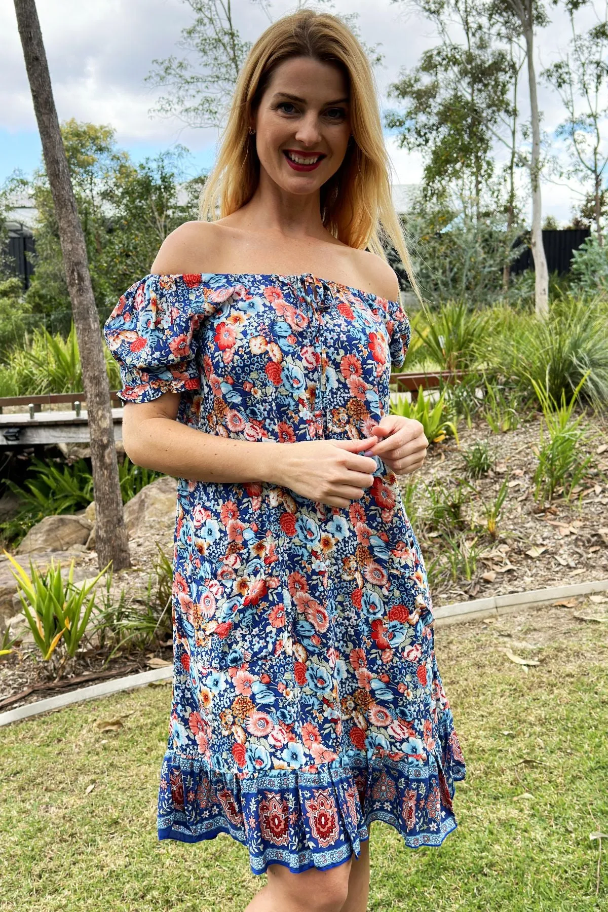 Blue Forest Boho Tunic Dress