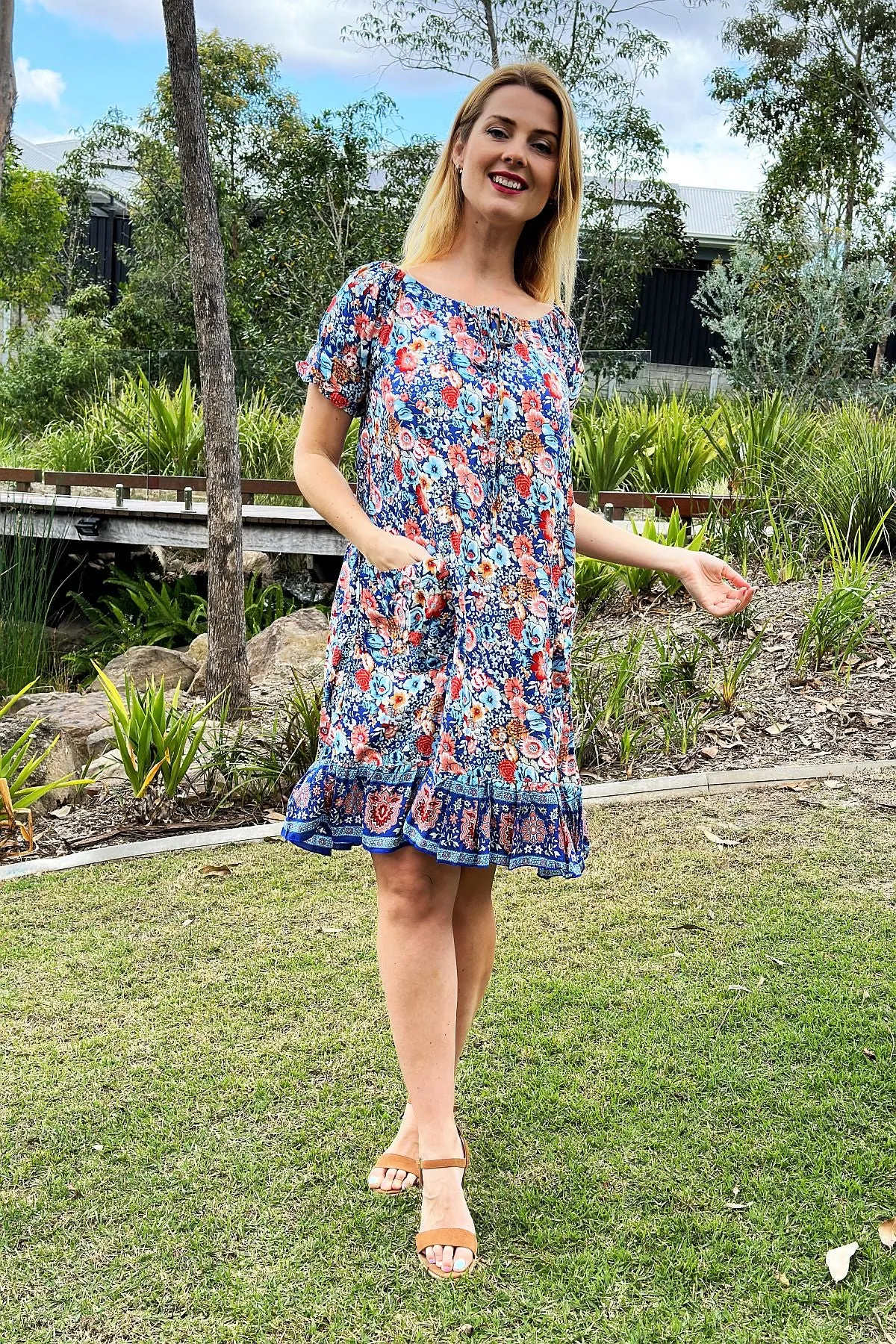 Blue Forest Boho Tunic Dress