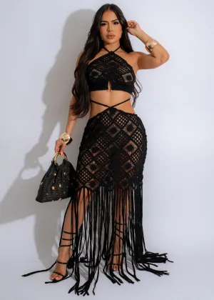 Bohemian Dreams Crochet Skirt Set Black