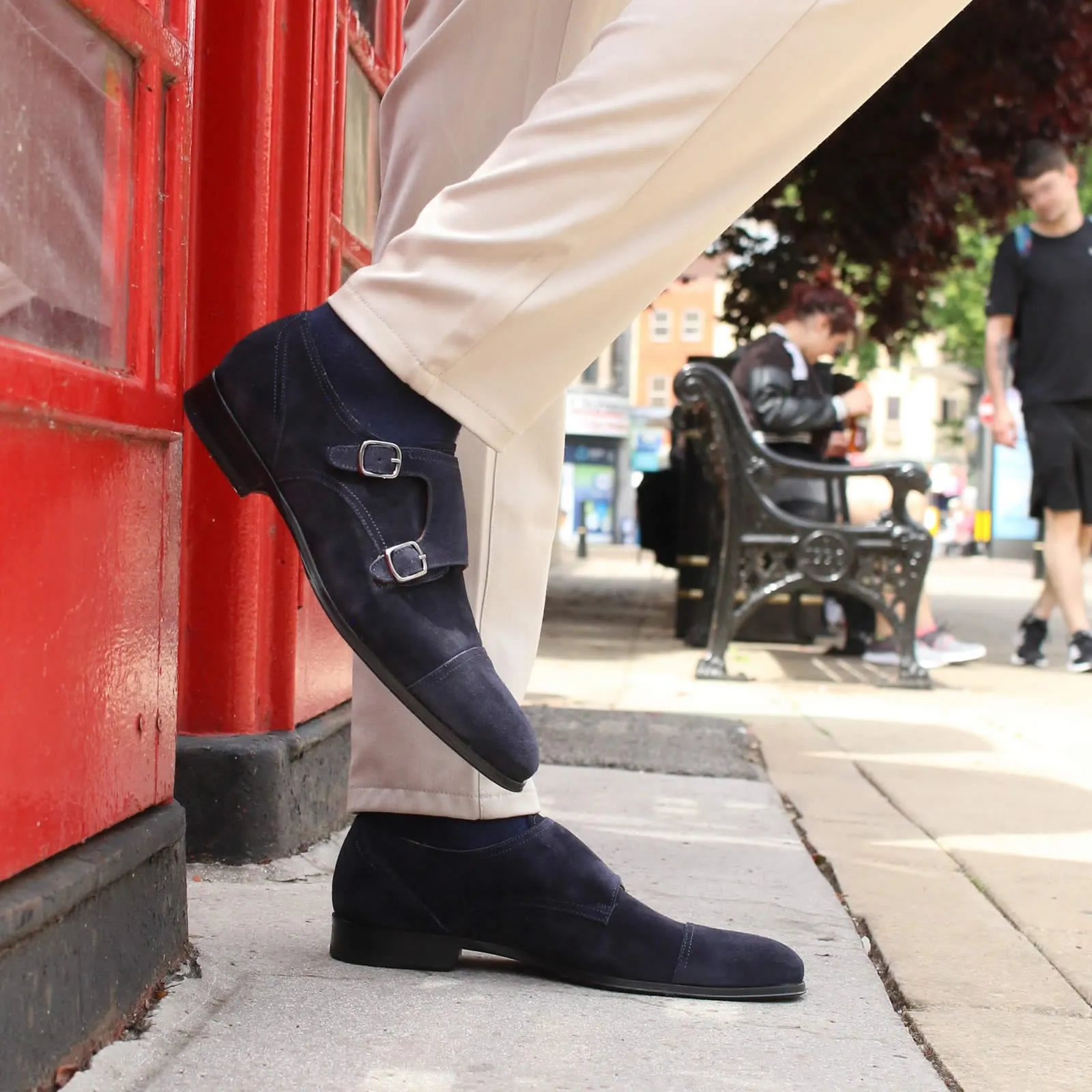 Bourne Monk Strap Navy Blue Suede