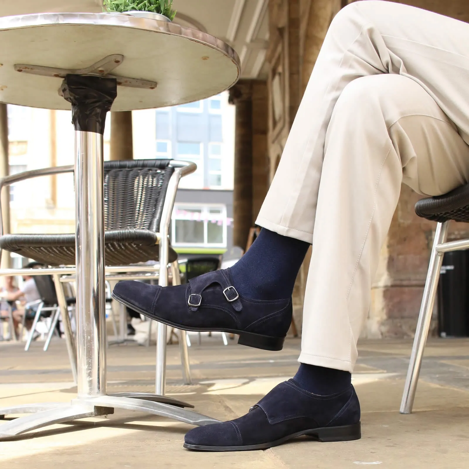 Bourne Monk Strap Navy Blue Suede