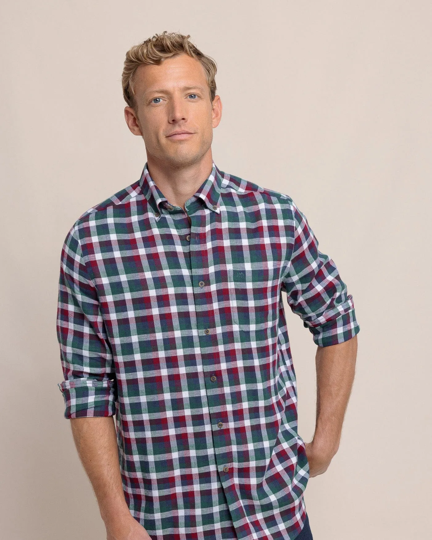 Cobblestone Plaid Beach Flannel Sport Shirt