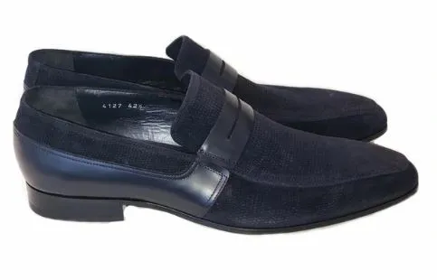 Corrente 4127- Printed Suede Loafer Dark Navy