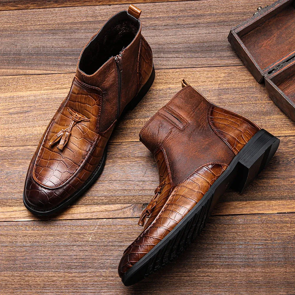 Crocodile Leather Fashion Tassel Men's Shoes