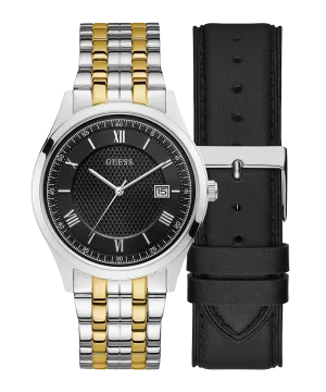 Exclusive Two Tone Steel & Leather Watch Gift Set