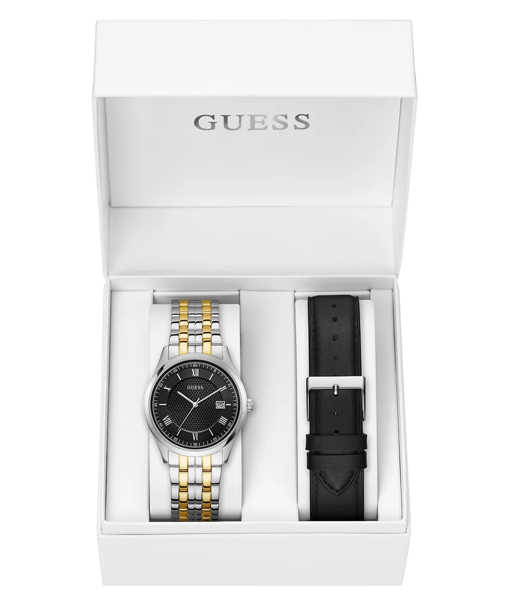 Exclusive Two Tone Steel & Leather Watch Gift Set