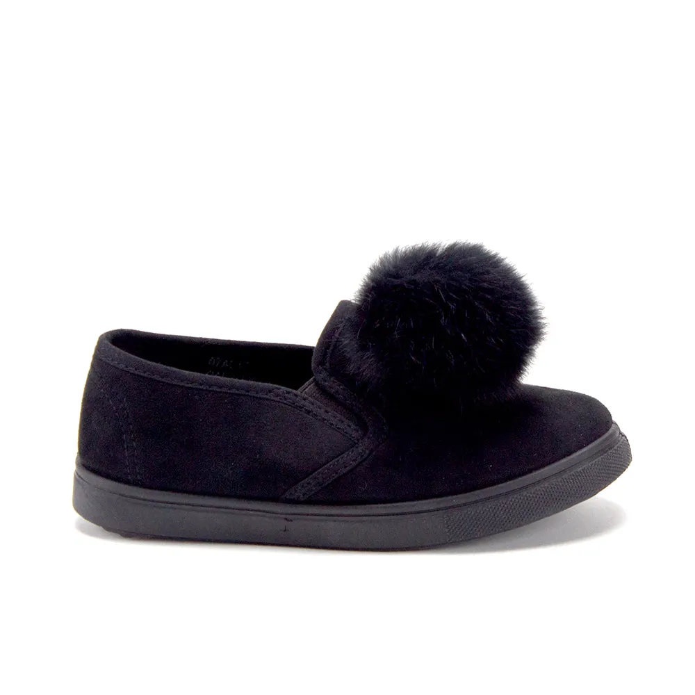 Girls CAL-02K Slip On Pom Pom Sneakers Loafers Shoes