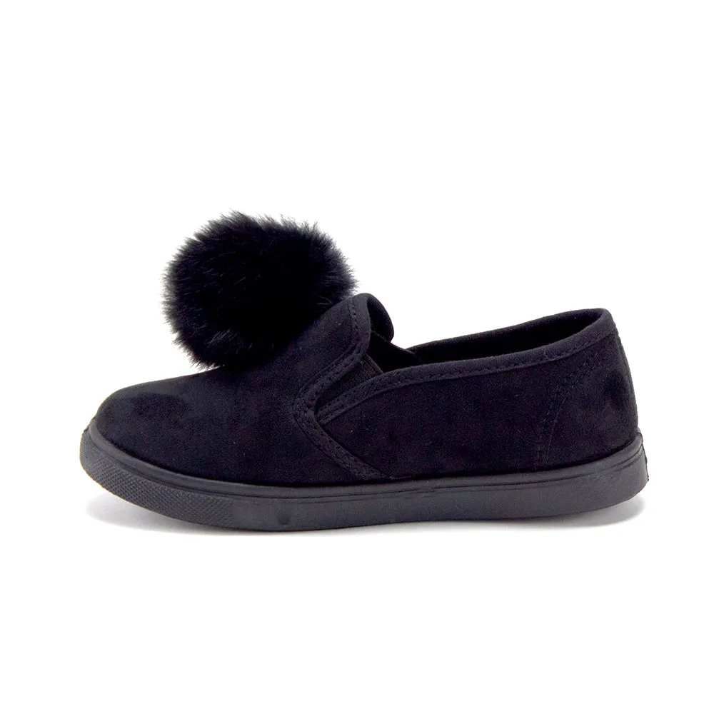 Girls CAL-02K Slip On Pom Pom Sneakers Loafers Shoes