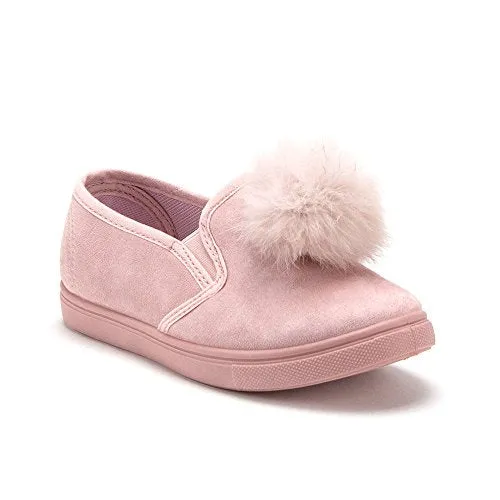 Girls CAL-02K Slip On Pom Pom Sneakers Loafers Shoes