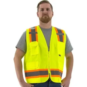 Hi Vis Surveyor's Vests (PK 5 Vests) - ANSI 2, Type R, DOT Striping, Zipper