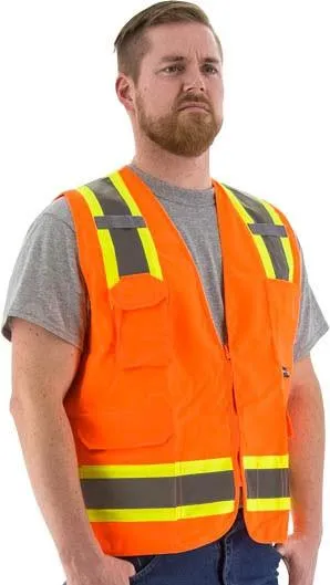 Hi Vis Surveyor's Vests (PK 5 Vests) - ANSI 2, Type R, DOT Striping, Zipper