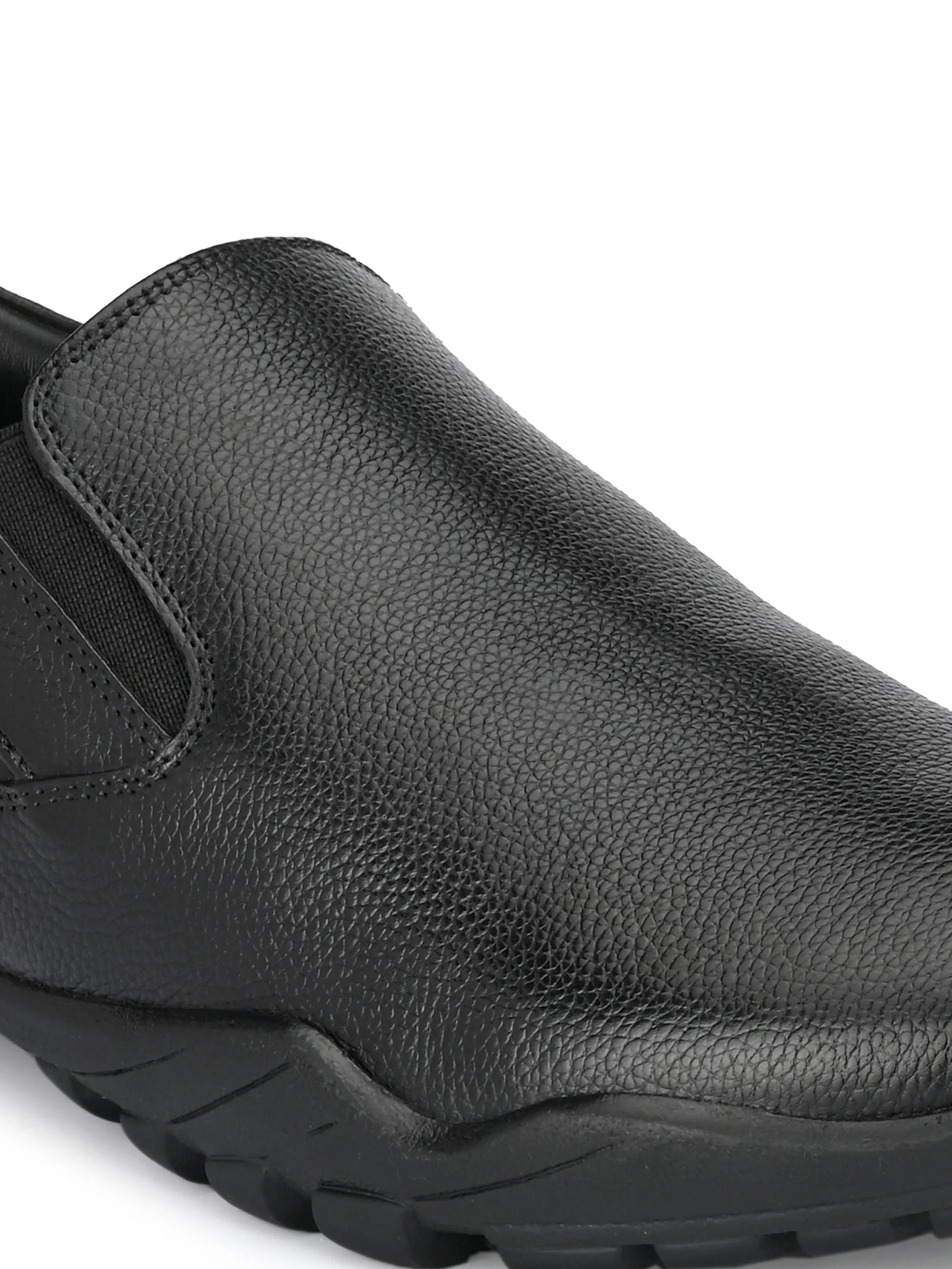 Hitz Men's Black Leather Slip-On Formal Shoes