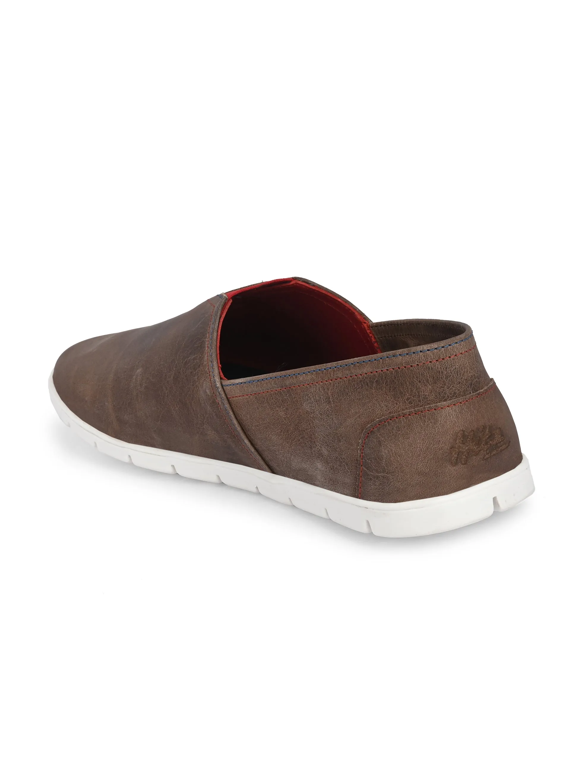 Hitz Men's Brown Leather Slip On Casual Shoes