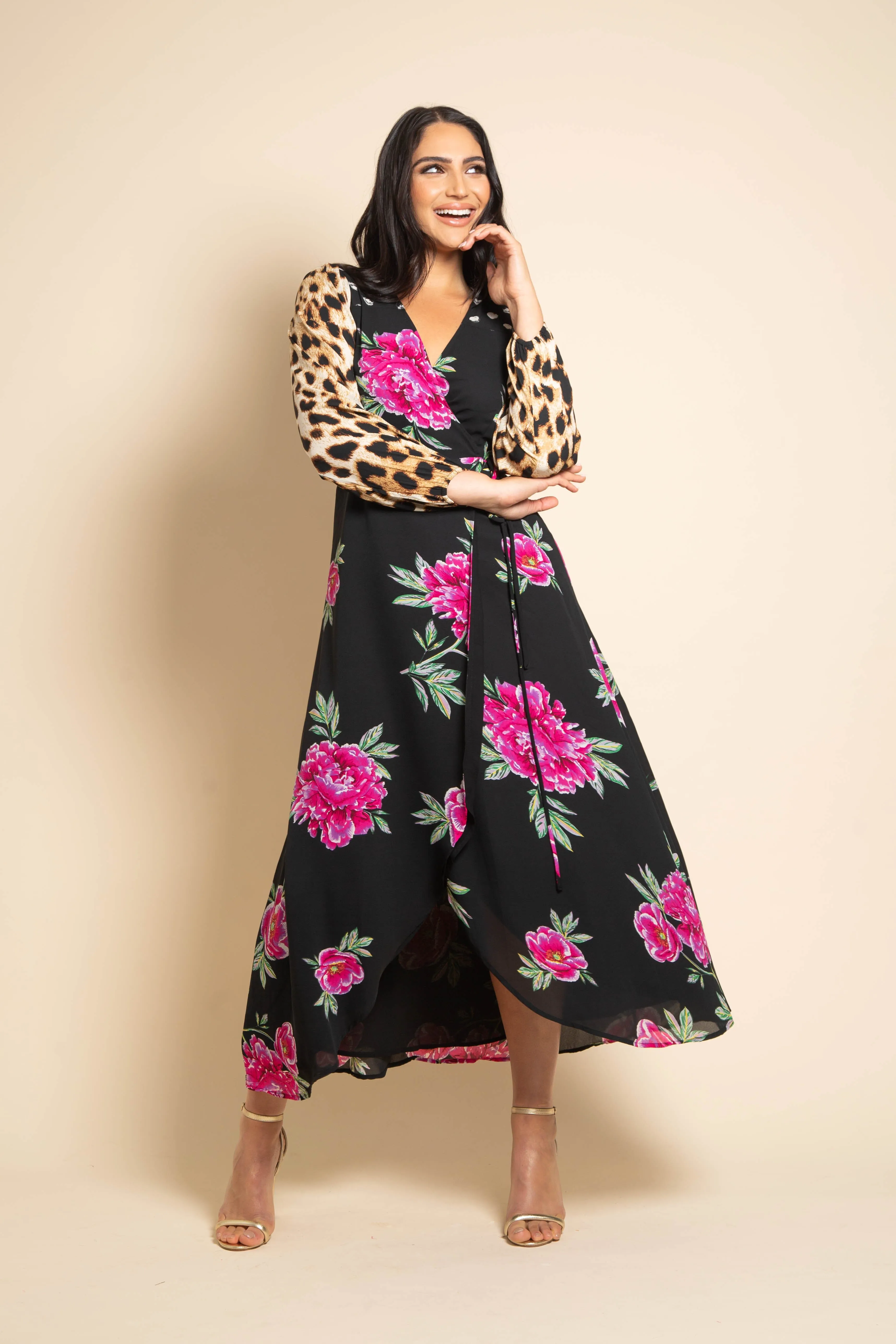 JAGGER WRAP DRESS IN PINK PEONY - DANCING LEOPARD