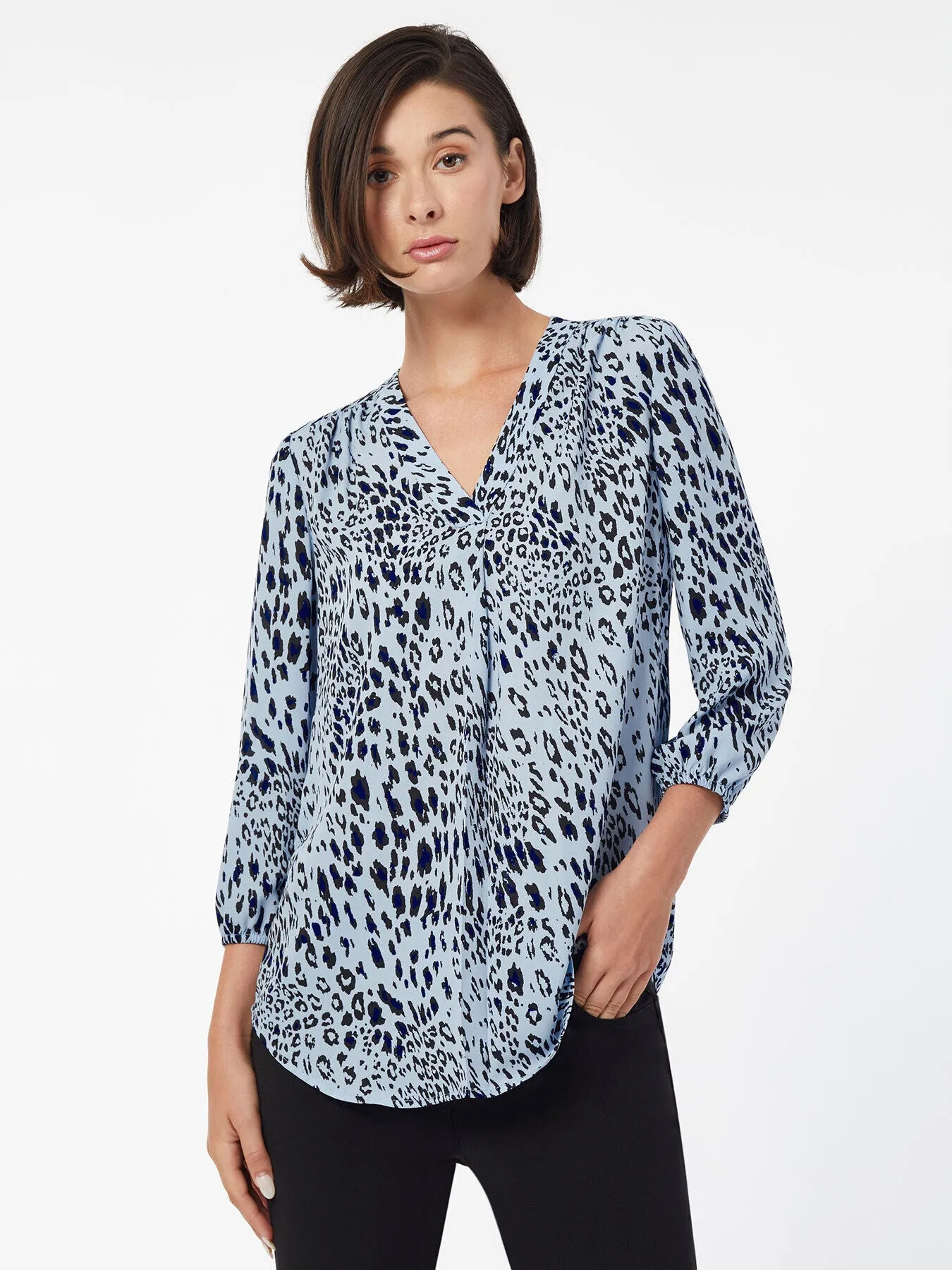 Printed V-Neck Pleated Kelly Blouse