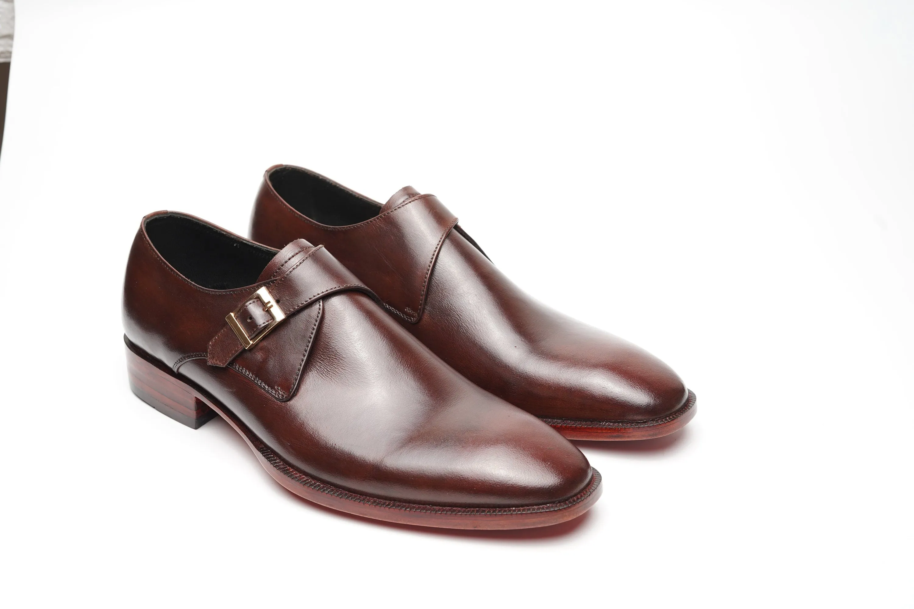 Real handmade Brown single buckle monk Strap with Hand burnished brown shade Made of full grain natural crust leather