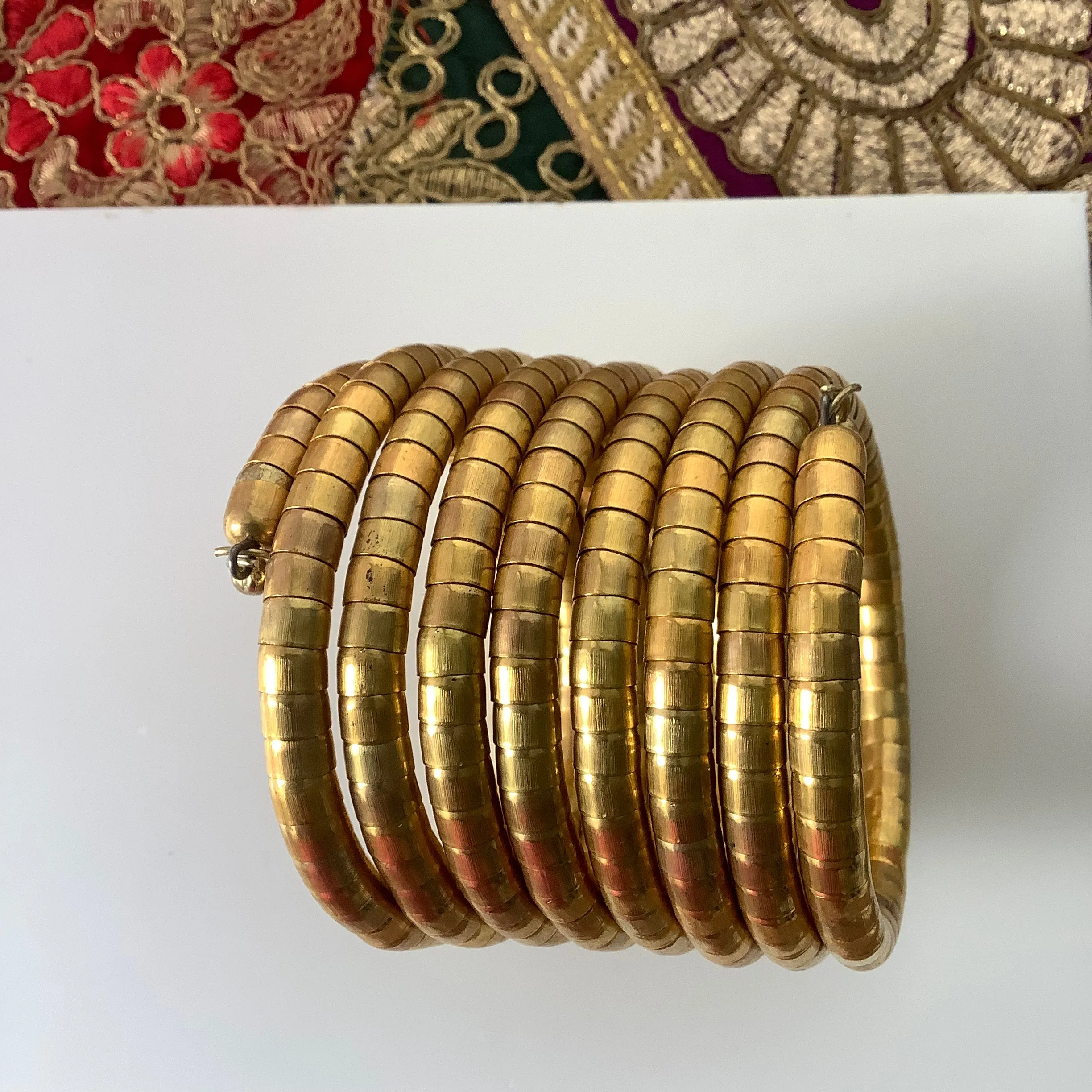 Salvanity Golden Brass Thapka Spiral Swirly Bracelet