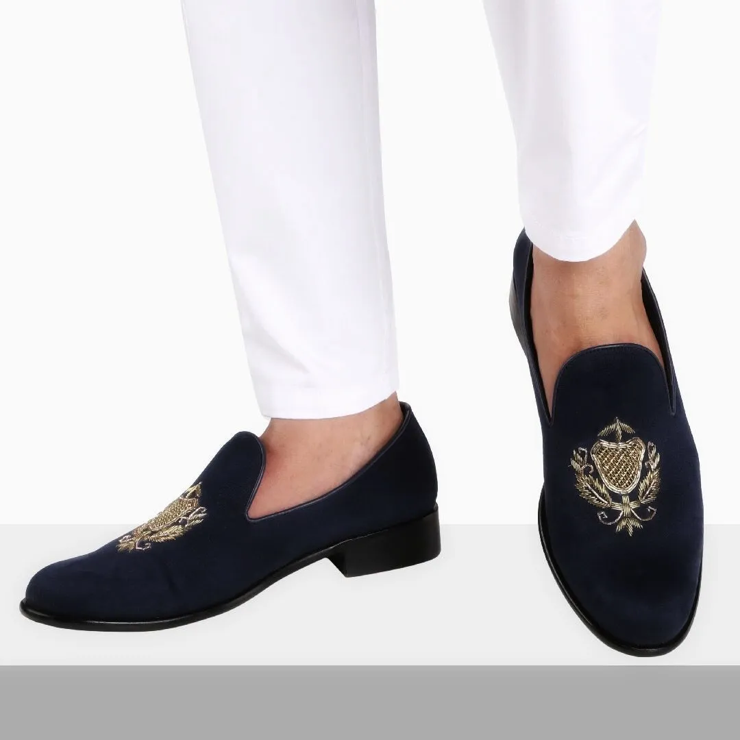 San Luis Black Hand-Embroidered Suede Loafers