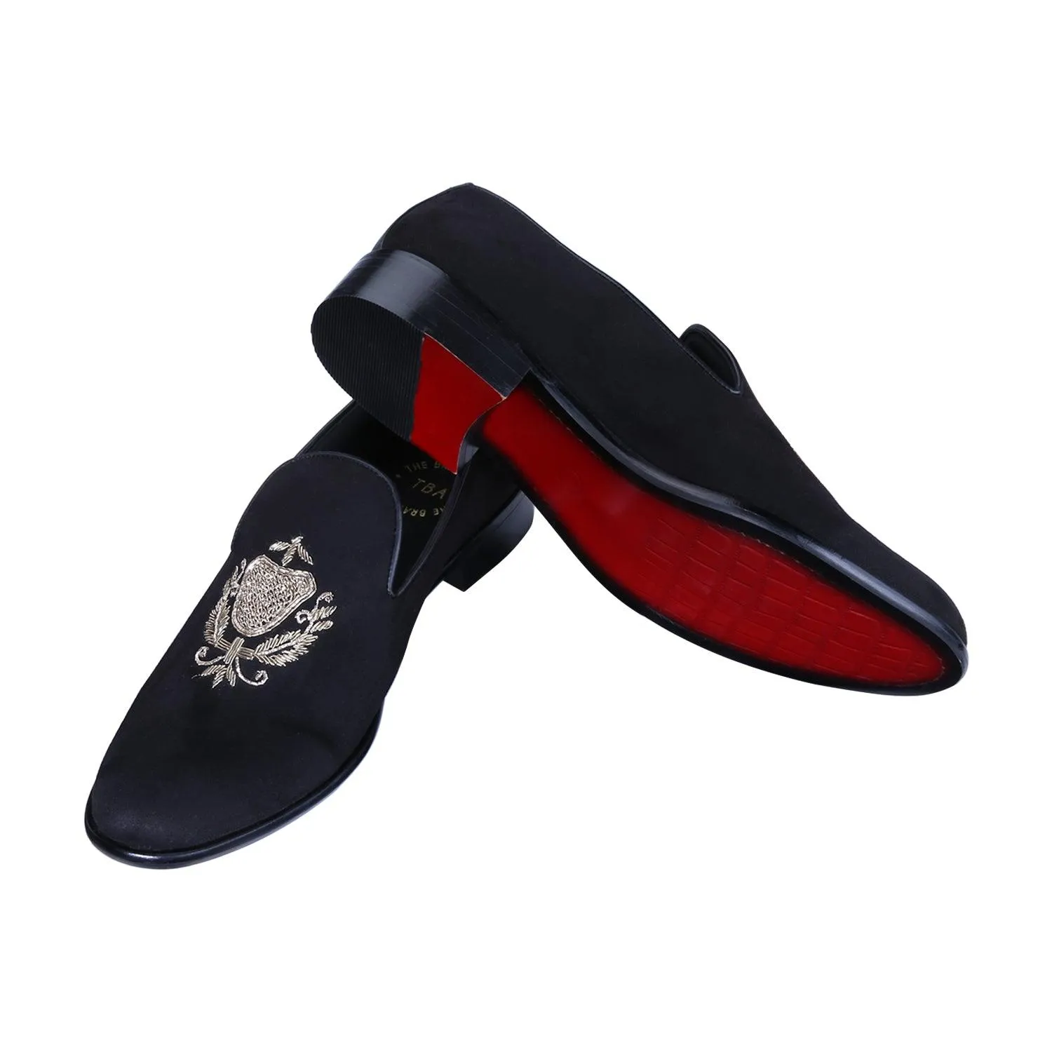 San Luis Black Hand-Embroidered Suede Loafers