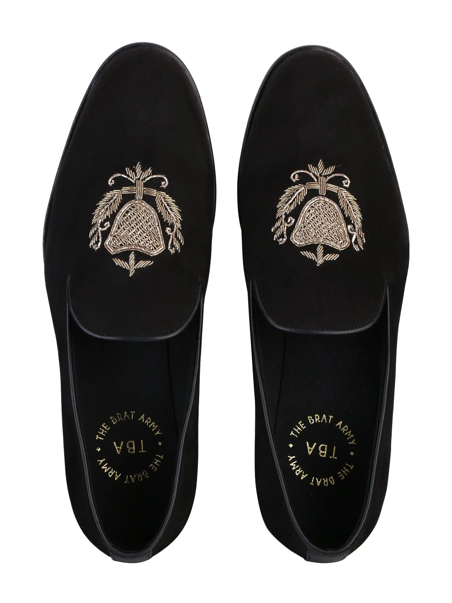 San Luis Black Hand-Embroidered Suede Loafers