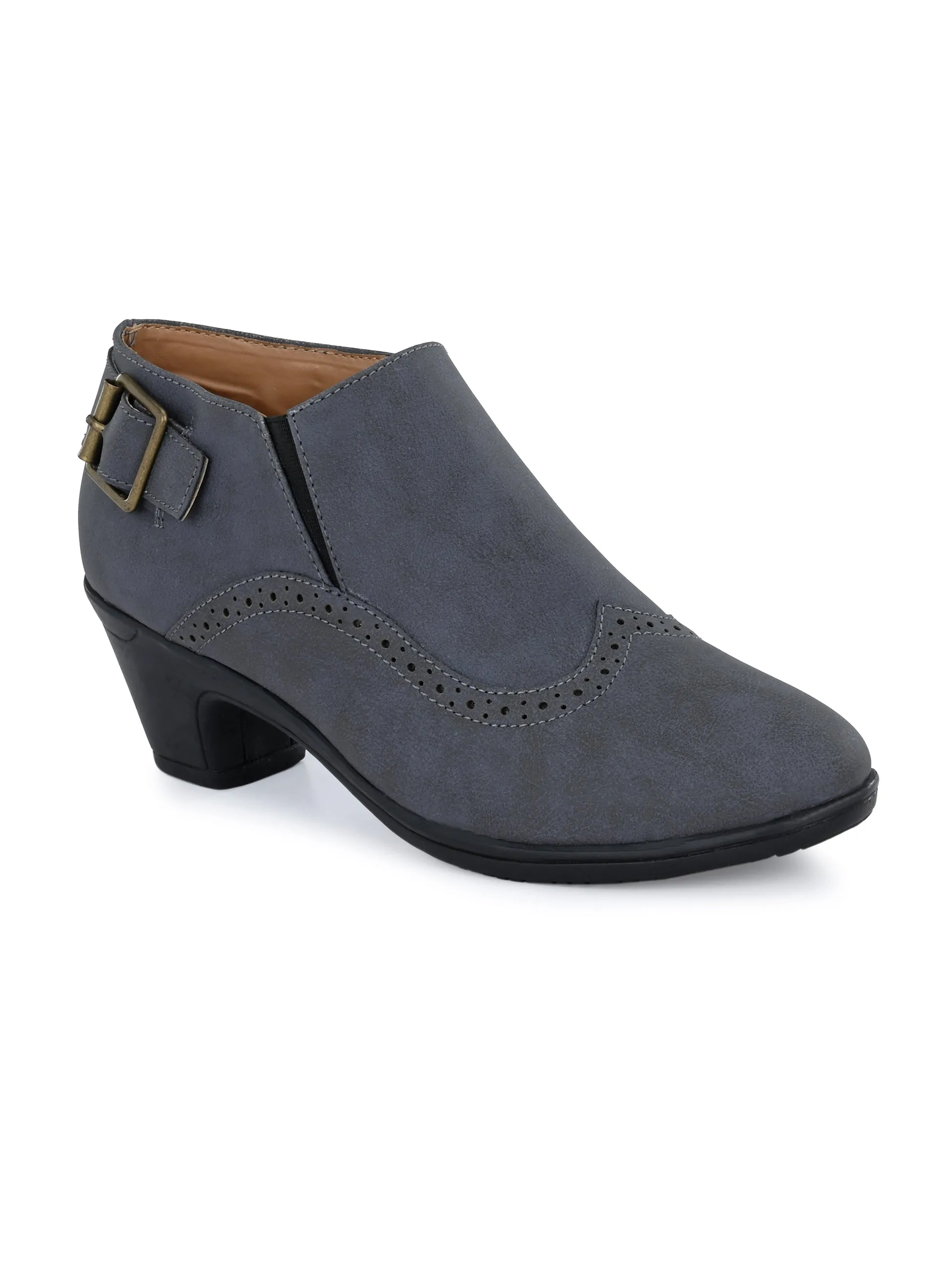 Vintage Sapphire Buckled Ankle Bootie For Women