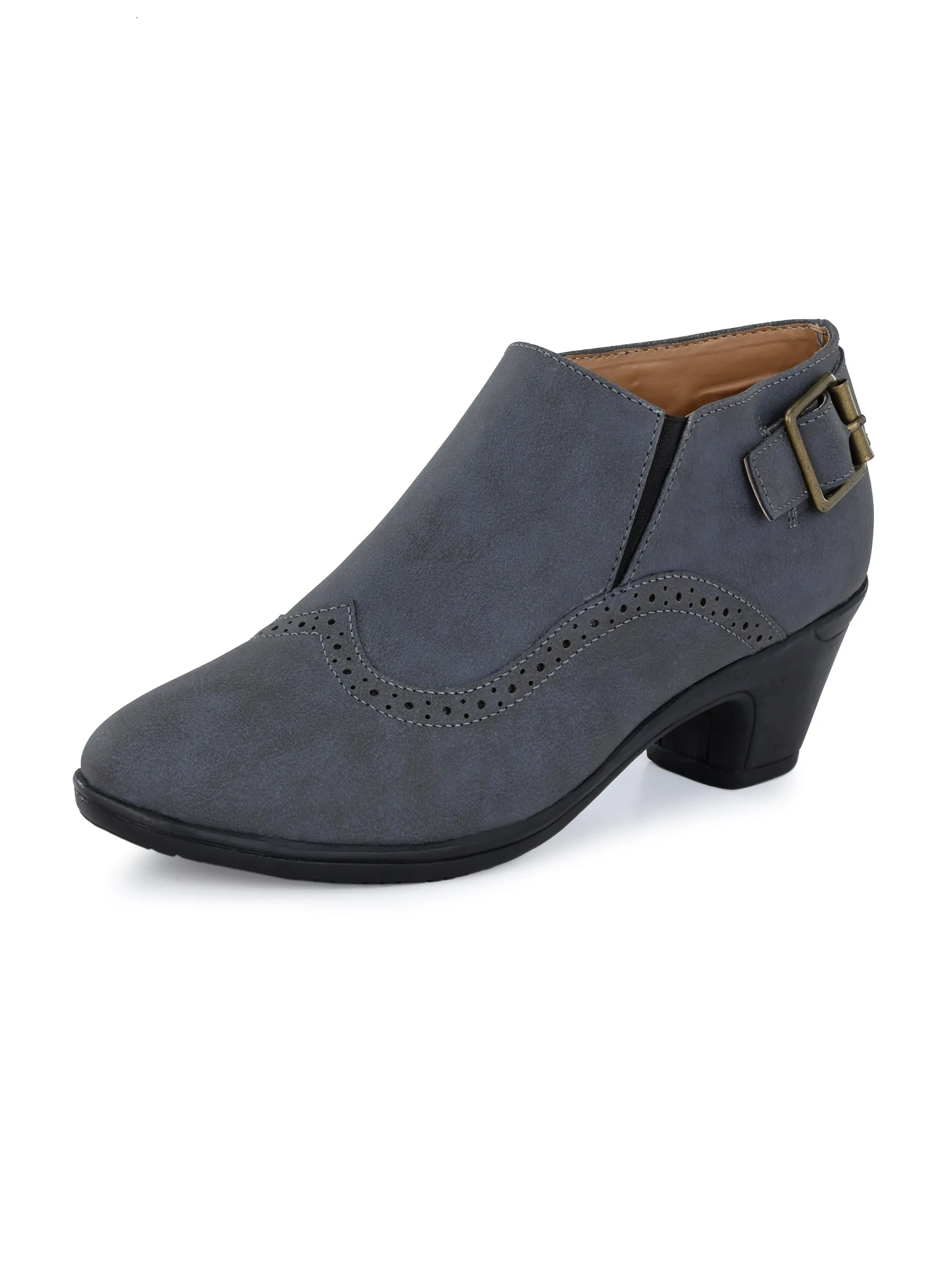 Vintage Sapphire Buckled Ankle Bootie For Women